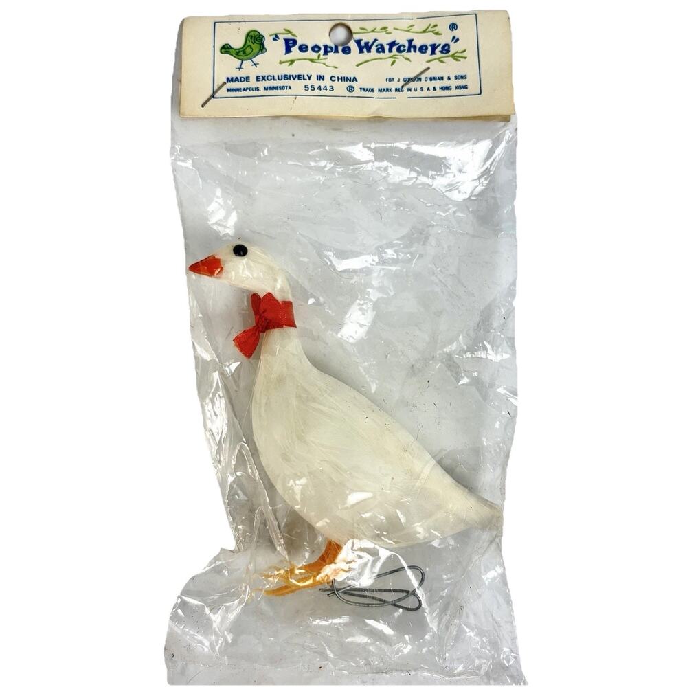 Vintage Feathered Bird White Goose Christmas Tree Ornament Wired Feet NEW